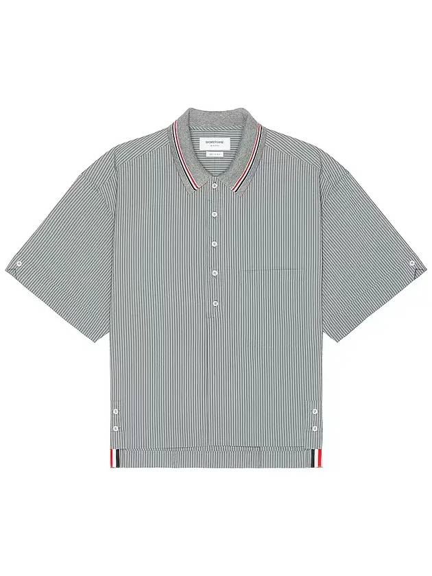 Striped Short Sleeve Shirt Grey - THOM BROWNE - BALAAN 3