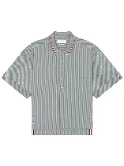 Striped Short Sleeve Shirt Grey - THOM BROWNE - BALAAN 2