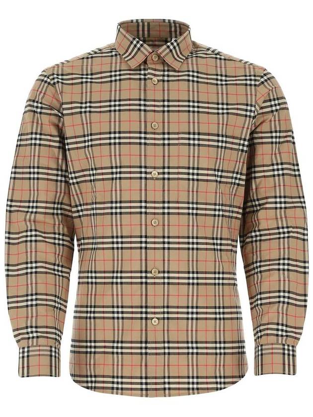 Small Scale Check Stretch Cotton Long Sleeve Shirt Beige - BURBERRY - BALAAN 2