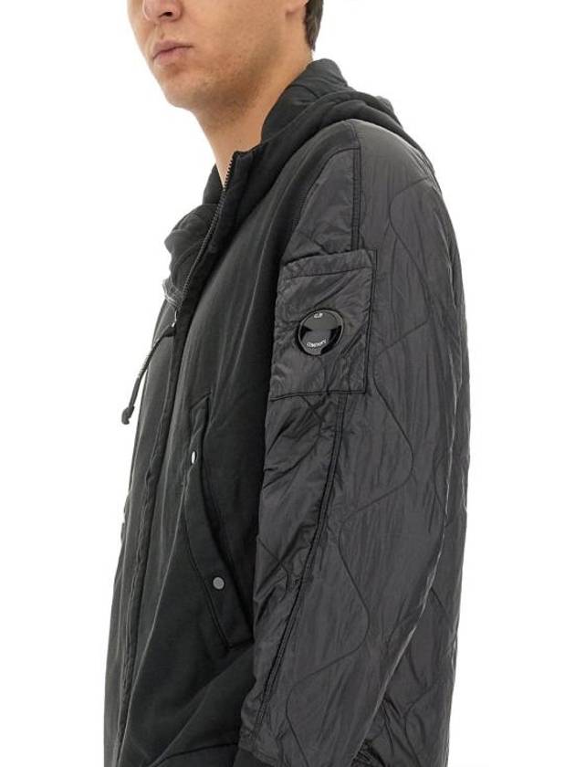 Diagonal Raised Fleece Mixed Quilted Zip Up Hoodie Black - CP COMPANY - BALAAN 5