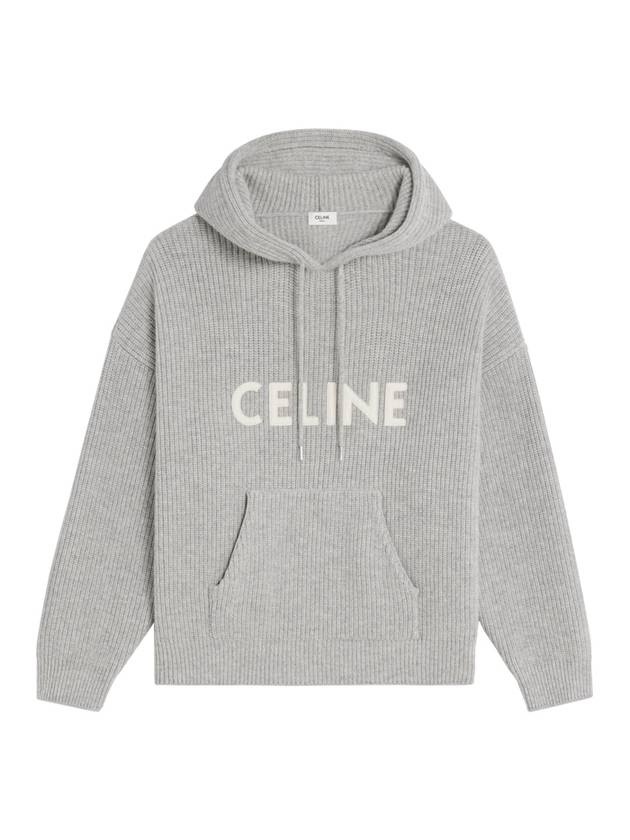 Logo Patch Ribbed Wool Hoodie Light Grey - CELINE - BALAAN 1