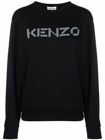 Logo Print Cotton Sweatshirt Black - KENZO - BALAAN 1