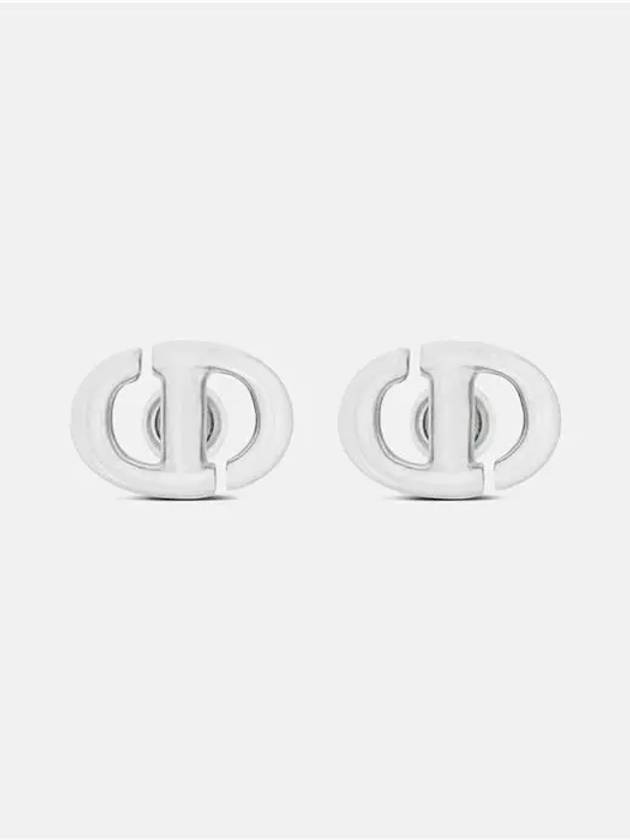 CD Navy Stud Metal Earrings Silver Finish - DIOR - BALAAN 2