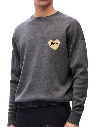 Heart Intarsia Dropped Shoulder Wool Knit Top Grey - LOEWE - BALAAN 2