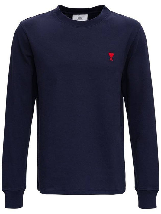 Heart Logo Long Sleeve Classic Sweatshirt Navy - AMI - BALAAN.