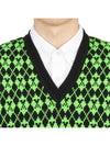 Wool Jacquard V-neck Knit Vest Green - AMI - BALAAN 7