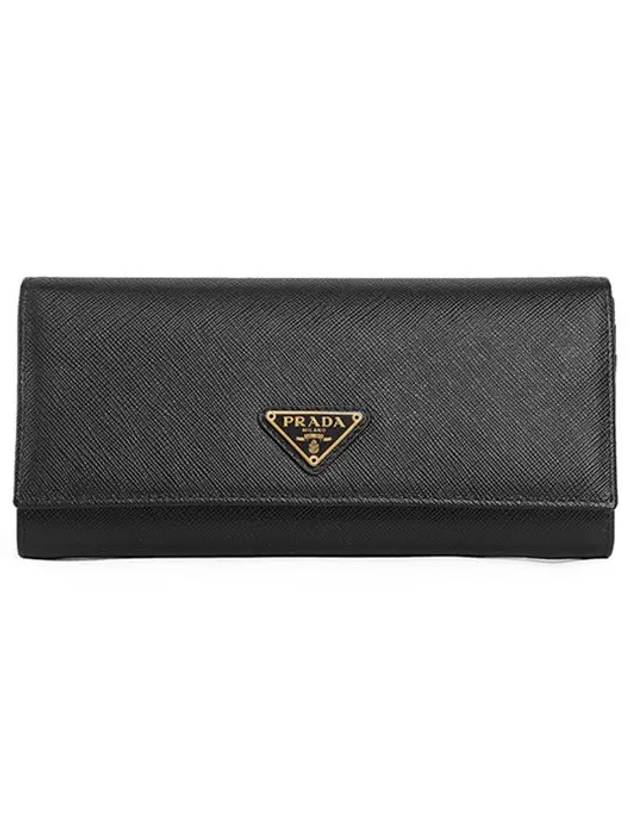 Saffiano Triangular Logo Flap Long Wallet Black - PRADA - BALAAN 2