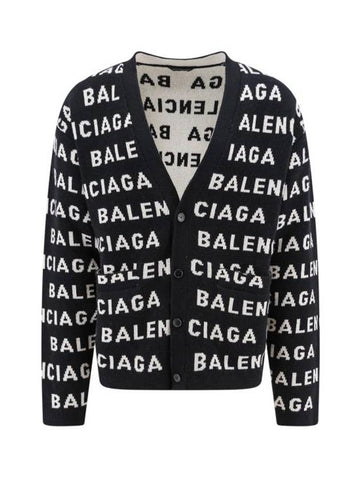 Logo Intarsia V Neck Cardigan Black - BALENCIAGA - BALAAN 1