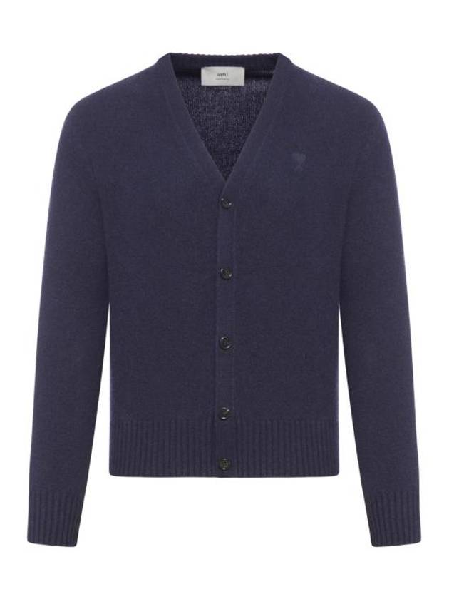 V-Neck Cashmere Cardigan Navy - AMI - BALAAN 1