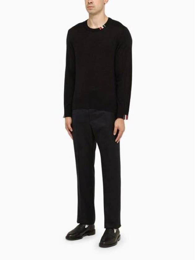 Intarsia Stitch Crew Neck Merino Wool Knit Top Navy - THOM BROWNE - BALAAN 6