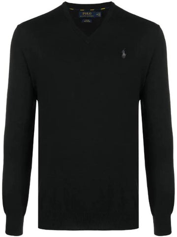 Embroidery Logo V Neck Knit Top Black - POLO RALPH LAUREN - BALAAN 1