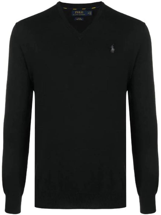 Embroidery Logo V-neck Knit Top Black - POLO RALPH LAUREN - BALAAN 1