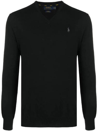 Embroidery Logo V Neck Knit Top Black - POLO RALPH LAUREN - BALAAN 1