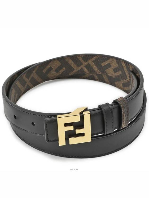 FF Squared Leather Belt Black Brown - FENDI - BALAAN 3