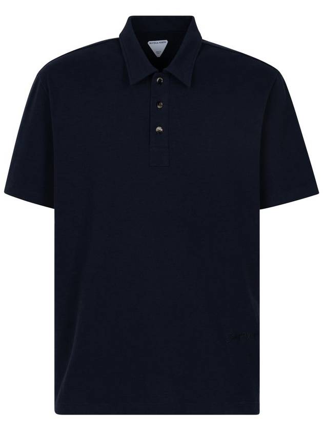 Embroidered Logo Polo Shirt Blue - BOTTEGA VENETA - BALAAN 2