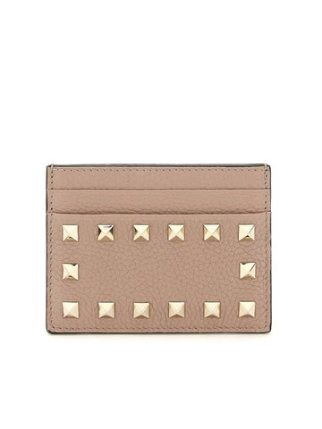 Rockstud Card Wallet Beige - VALENTINO - BALAAN 1