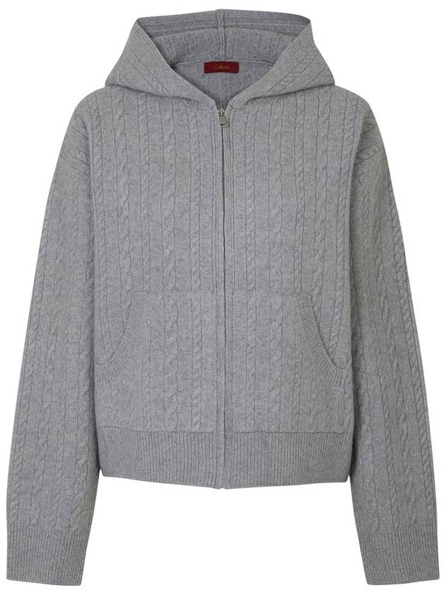 Women's Cashmere Blend Cable Hooded Zip-up Jumper C3KJP71 - CALLAITE - BALAAN 6