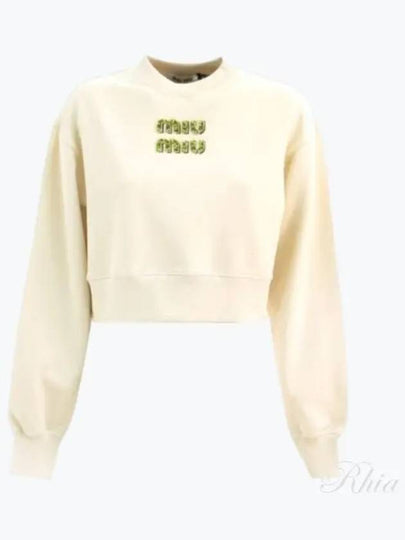 Embroidered Logo Cropped Sweatshirt Natural - MIU MIU - BALAAN 2