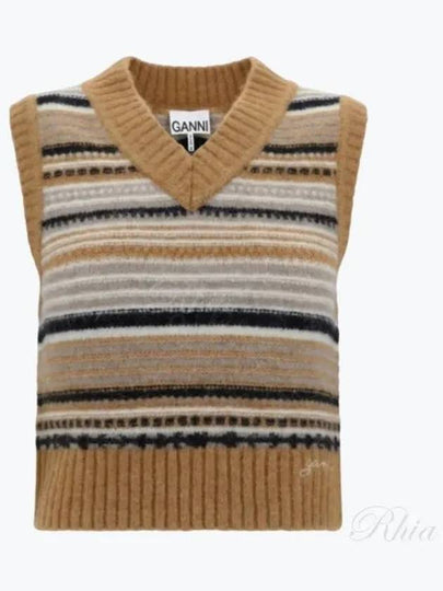 Striped Soft Wool Knit Vest Brown - GANNI - BALAAN 2