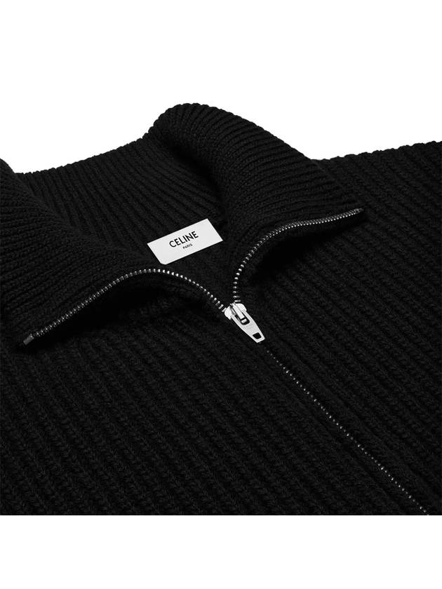 Triomphe Trucker Ribbed Wool Cardigan Black - CELINE - BALAAN 4