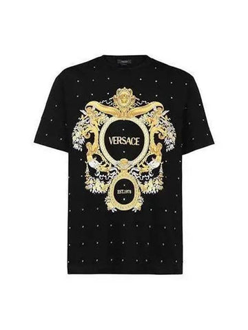 Bar LOAKE Lock Crystal Pattern Short Sleeve Black 1008482 1A06064 - VERSACE - BALAAN 1