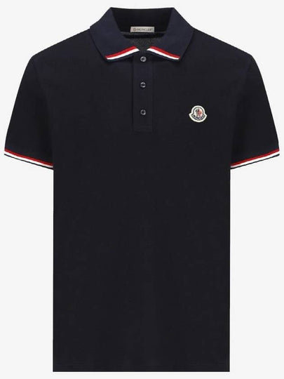 Logo Patch Three-Line Collar Short Sleeve Polo Shirt Navy - MONCLER - BALAAN 2