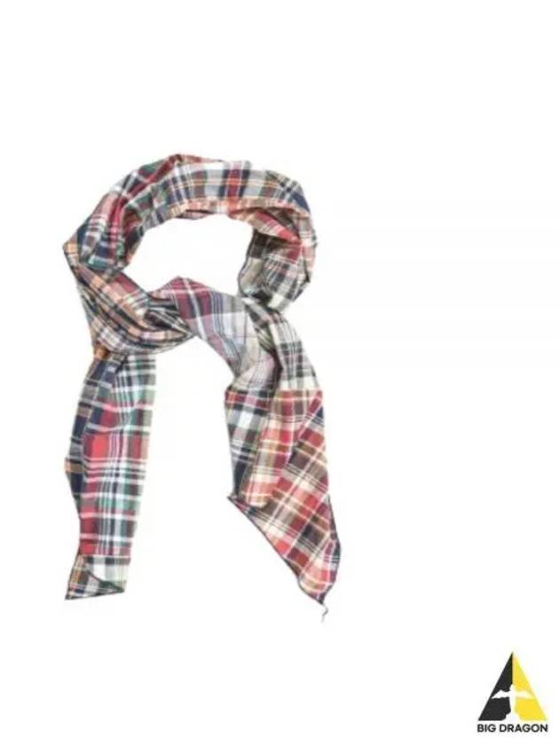 24 Long Scarf B Navy Square Patchwork Madras 24S1H001 OR382 SW014 - ENGINEERED GARMENTS - BALAAN 1