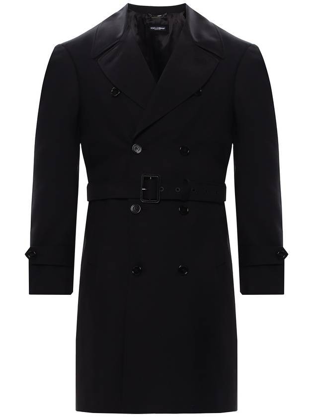 Men's Wool Trench Coat Black - DOLCE&GABBANA - BALAAN.