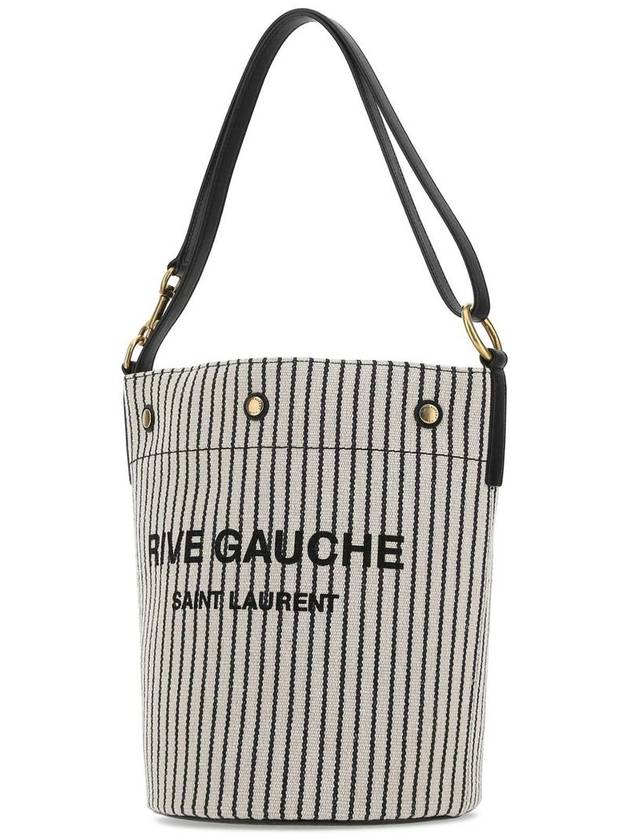 Rive Gauche Striped Canvas Leather Bucket Bag Cream Black - SAINT LAURENT - BALAAN 3