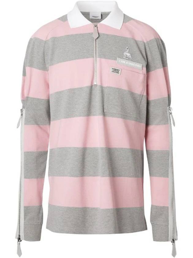 Men's Zip-up Striped PK Shirt Pink Gray - BURBERRY - BALAAN 1