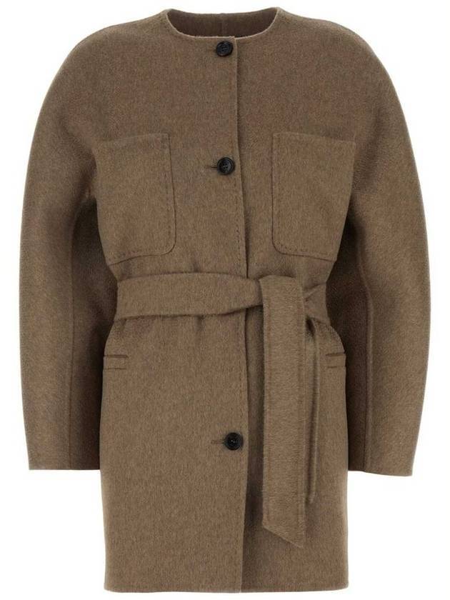 Albata Crew Neck Belt Single Coat Brown - MAX MARA - BALAAN 2