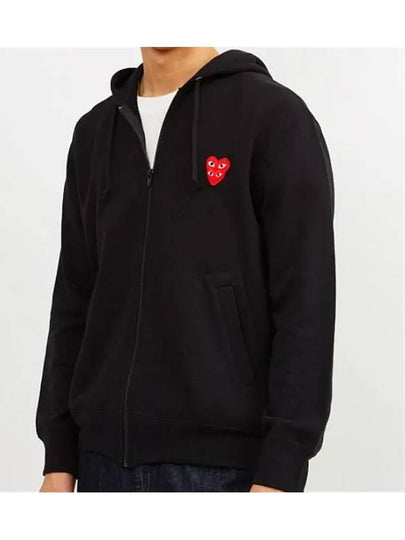 Double Heart Logo Hooded Zip Up Black P1T294 F 1 - COMME DES GARCONS - BALAAN 2