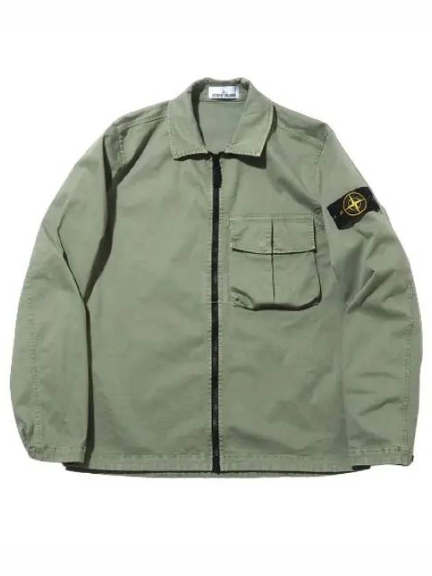 Garment Dyed Stretch Cotton Overshirt Jacket Sage Green - STONE ISLAND - BALAAN 2