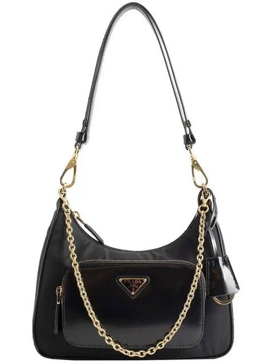 Re-Nylon Brushed Leather Mini Bag Black - PRADA - BALAAN 2