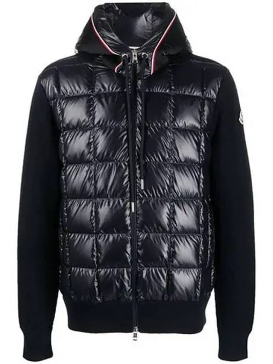 9B00010 M1131 742 Logo Patch Knit Down Mix Hooded Zip up Jacket Navy Men s TJ 271341 - MONCLER - BALAAN 1