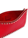 Rockstud Pebble Leather Clutch Bag Red - VALENTINO - BALAAN.