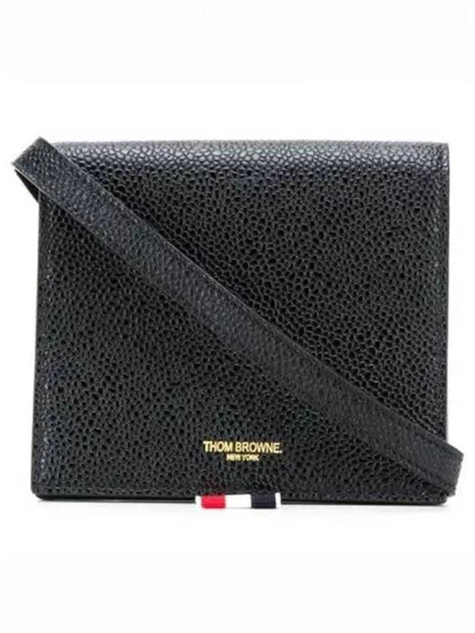 Pebble Calfskin Leather Card Holder With Strap Black - THOM BROWNE - BALAAN 2