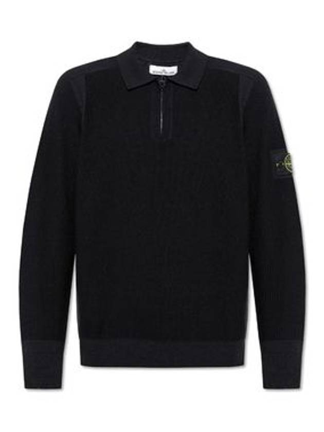 Half Zip Knit Polo Shirt Black - STONE ISLAND - BALAAN 2