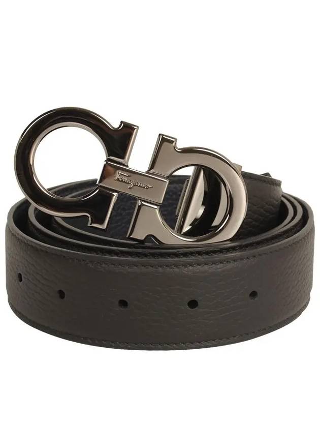 Reversible Gancini Leather Belt Navy - SALVATORE FERRAGAMO - BALAAN 2