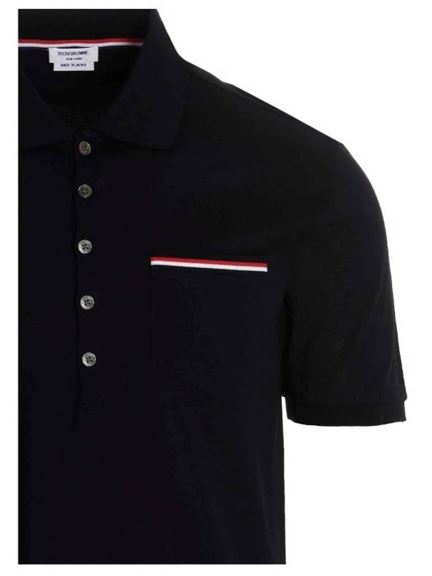 Men's Three Stripes Pocket Mercerized Short Sleeve Polo Shirt Navy - THOM BROWNE - BALAAN 4