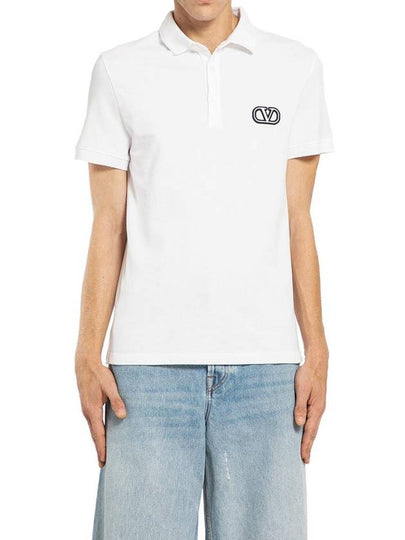 V logo signature patch cotton PK shirt white - VALENTINO - BALAAN 2