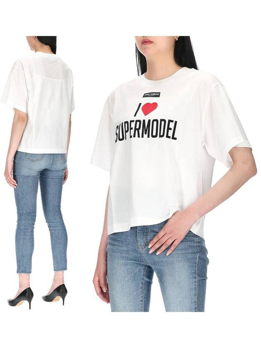 I Love Supermodel Logo Overfit Short Sleeve T-Shirt White - DOLCE&GABBANA - BALAAN.