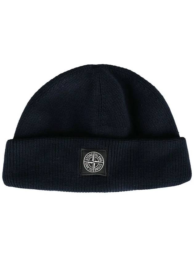 Logo Patch Knit Beanie Navy - STONE ISLAND - BALAAN 2