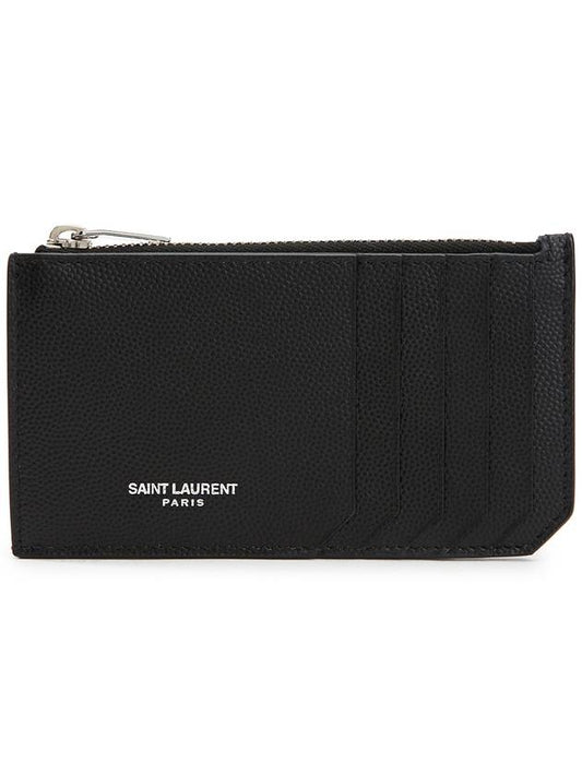 Leather Zipper Classic Fragment Card Wallet Black - SAINT LAURENT - BALAAN 2