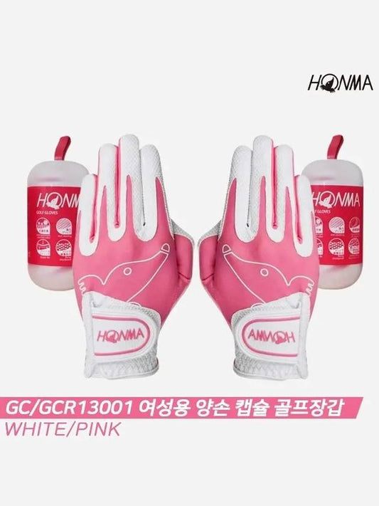 Golf Genuine GC GCR13001 Two-Handed Synthetic Capsule Golf Gloves White & Pink - HONMA - BALAAN 1