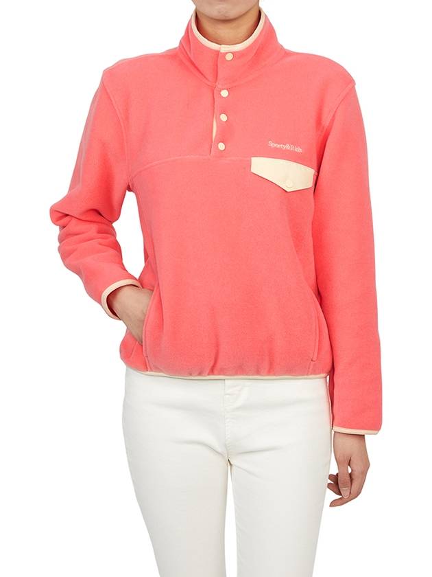 Serif Logo Buttoned Polar Cotton Sweatshirt Cream Pink - SPORTY & RICH - BALAAN 6