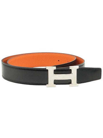 Silver dot buckle 32MM Noah Orange Togo calfskin reversible double sided men s belt 90 - HERMES - BALAAN 1