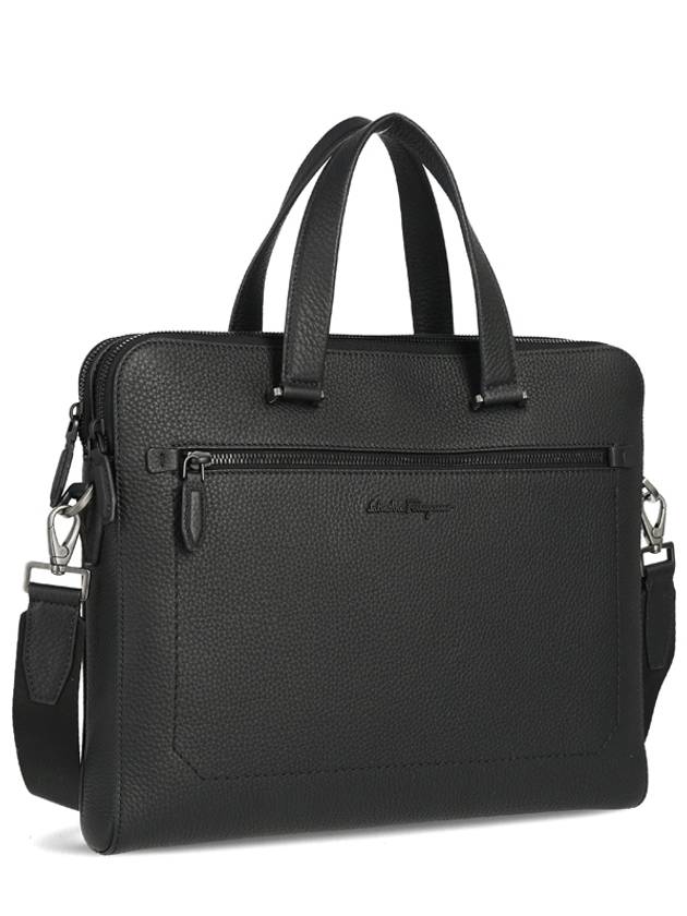 Double Pocket Zipper Briefcase Black - SALVATORE FERRAGAMO - BALAAN 3
