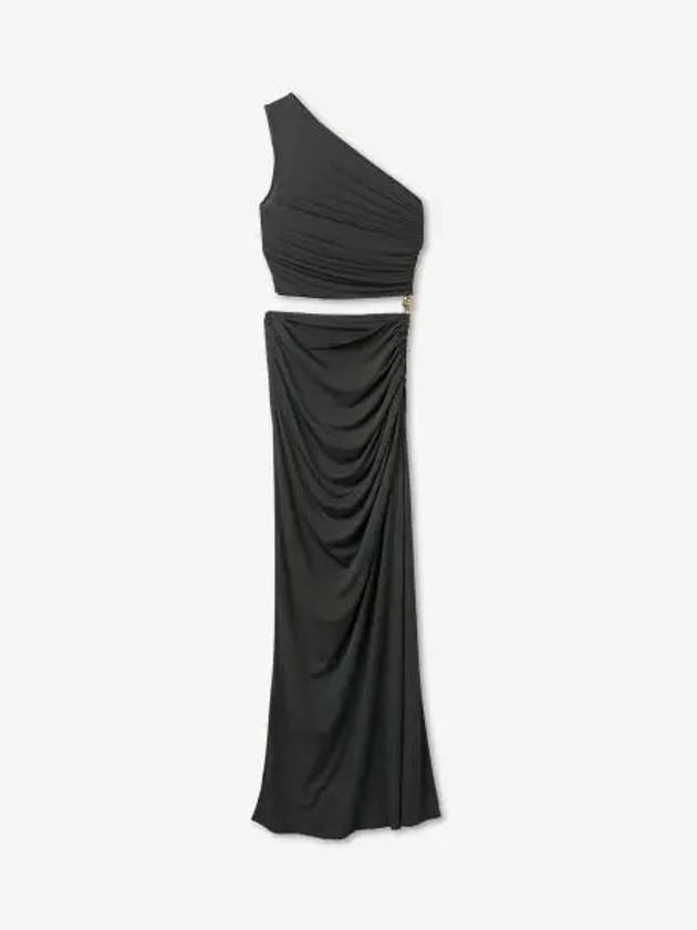 One Shoulder Viscose Jersey Long Dress Dark Green - BOTTEGA VENETA - BALAAN 2