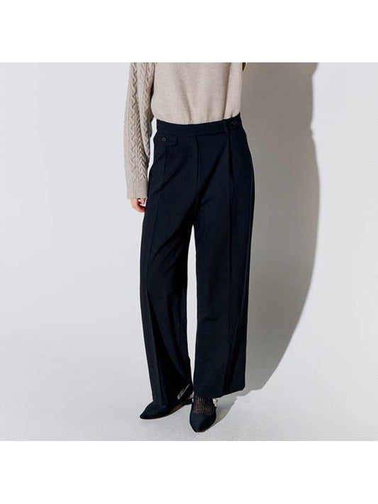 Button Point Wool Pintuck Wide Slacks Black - OPENING SUNSHINE - BALAAN 2